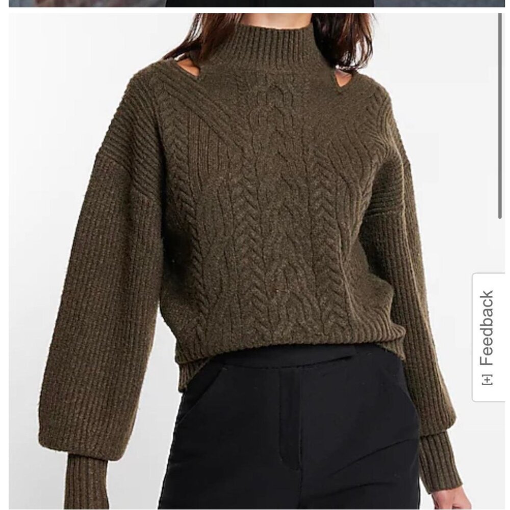 EXPRESS CABLE KNIT TURTLENECK SHOULDER CUTOUT SWEATER xs